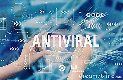 Antiviral theme with person using smartphone Stock Photo