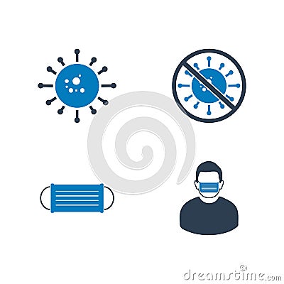 Antivirus, Antibacterial, Antipollution Icon Set. Vector Illustration