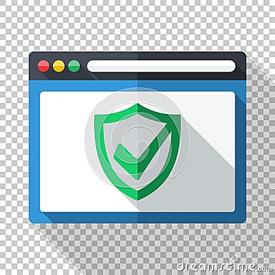 Antivirus application icon in flat style with security shield on transparent background Vector Illustration