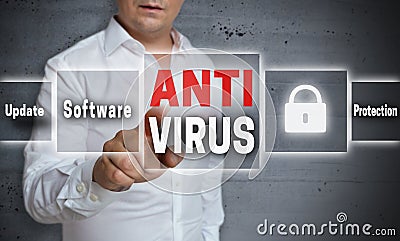 Antivirus concept background is shown by man Stock Photo