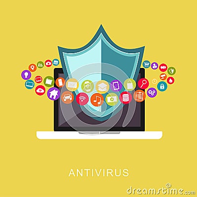 Antivirus. Data protection. Data security. Secure computer access Vector Illustration