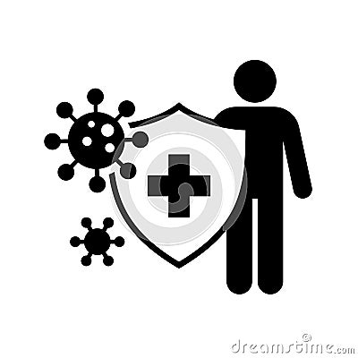 Antivirus shield protection icon, Medical prevention germs, Immune human system, Vaccination, Antibiotics, Covid-19 Coronavirus Vector Illustration