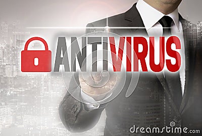 Antivirus is shown by businessman concept Stock Photo