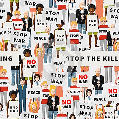 Antiwar demonstration, crowd of flat people Vector Illustration