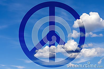 Antiwar symbol of pacifism against a blue, peaceful sky Stock Photo
