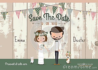 Antler flowers rustic wedding save the date invitation card Vector Illustration