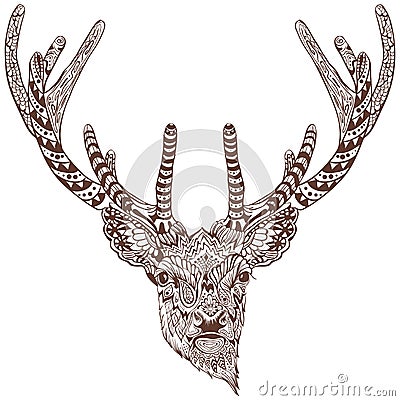 Antlered deer. Graphic drawing tattoo Vector Illustration