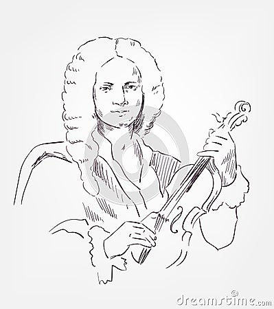 Antonio Vivaldi vector sketch portrait famous Editorial Stock Photo