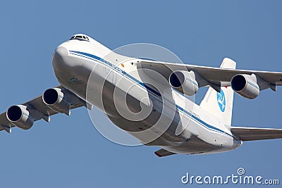 Antonov An-124 Ruslan shown at 100 years anniversary of Russian Air Forces in Zhukovsky. Editorial Stock Photo