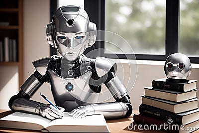 An antropomothic robot android doing home task, concept of machine learning. AI generative Stock Photo