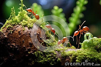 ants building a nest near garden plants Stock Photo