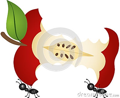 Ants carrying apple core Vector Illustration