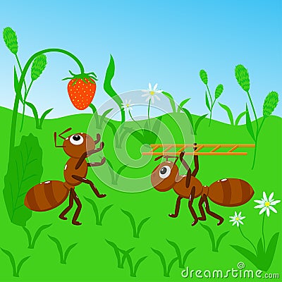 Ants collect strawberries - vector illustration, eps Vector Illustration