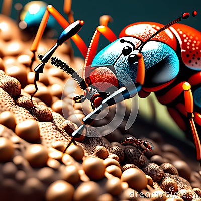 Ants in forest, AI-Generatet Stock Photo