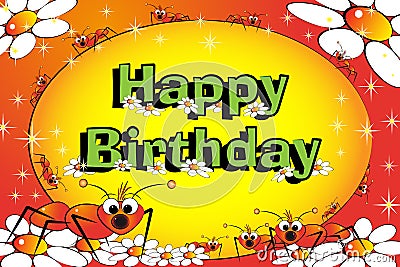 Ants, Flowers And Stars - Birthday Card Stock Photo - Image: 8817600