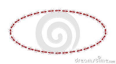 Ants path oval border. Ant circle trail isolated in white background. Vector illustration Vector Illustration