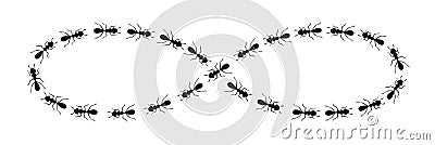 Ants path shaping infinity sign. Ant trail isolated in white background. Vector illustration Vector Illustration