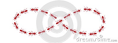 Ants path shaping infinity sign. Ant trail isolated in white background. Vector illustration Vector Illustration