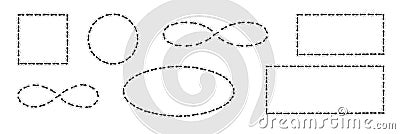 Ants path shaping infinity sign, square and circle boders. Ant trail isolated in white background. Vector illustration Vector Illustration