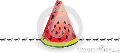 Ants on watermelon slice Vector Illustration