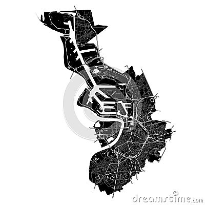 Antwerp , Belgium, Black and White high resolution vector map Vector Illustration