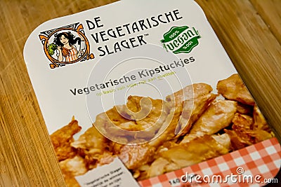 Vegan chicken chops - in dutch: kipstuckjes - from De Vegetarische Slager, a Unilever brand of Vegan products Editorial Stock Photo