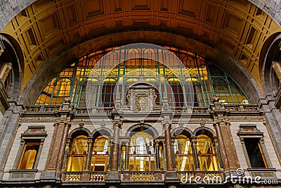 ANTWERP, BELGIUM - October 2, 2019: Interior of the monumental Central Railway Station in Antwerp Centraal Station Antwerpen, Editorial Stock Photo