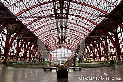 ANTWERP, BELGIUM - October 2, 2019: Interior of the monumental Central Railway Station in Antwerp Centraal Station Antwerpen, Editorial Stock Photo