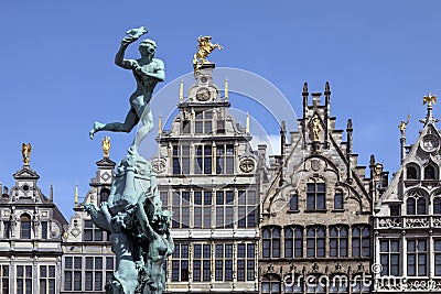 Antwerp - Belgium - Statue of Silvius Brabo Editorial Stock Photo