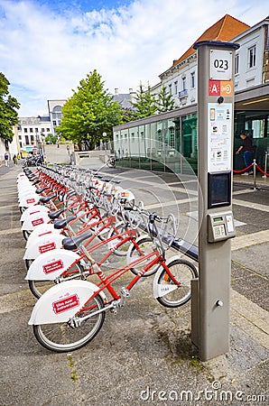 Antwerpen city bikes parked in the city Editorial Stock Photo