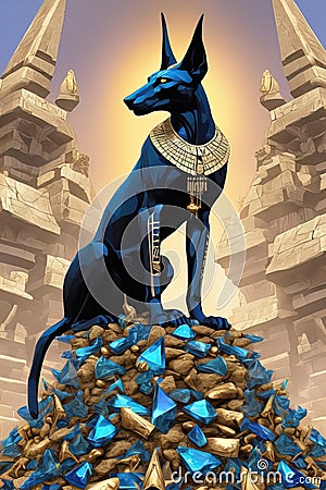 Anubis above a pile of corpses, fantasy, intricate, elegant, highly detailed AI henerated Cartoon Illustration