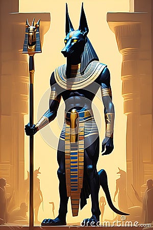 Egyptian Anubis. Fantasy character of Egypt, highly detailed AI generated Cartoon Illustration