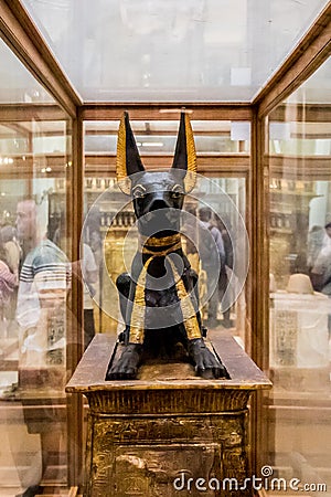 Anubis of Ancient Egypt God of Death. The Egyptian statue of God Anubis from Tutankhamun tomb in Editorial Stock Photo