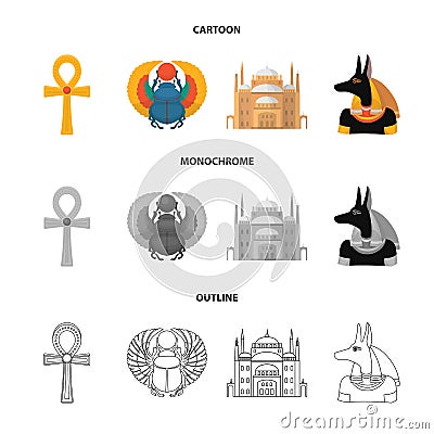 Anubis, Ankh, Cairo citadel, Egyptian beetle.Ancient Egypt set collection icons in cartoon,outline,monochrome style Vector Illustration