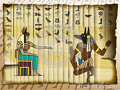 Anubis and Cleopatra. Stock Photo