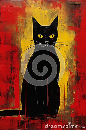 Anubis' Fiery Feline: A Portrait of a Black Kitten in a Rain of Stock Photo