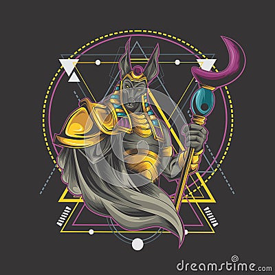 Anubis ritual on geometry Vector Illustration