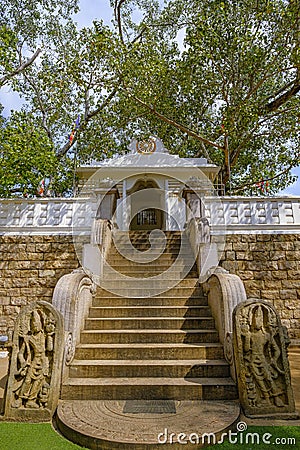 Jaya Sri Maha Bodhi Buddhist temple in Anuradhapura, Sri Lanka Editorial Stock Photo