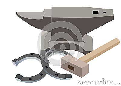 Anvil, hammer and a horseshoe Vector Illustration