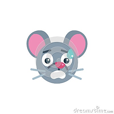 Anxiety mouse face emoji flat icon Vector Illustration