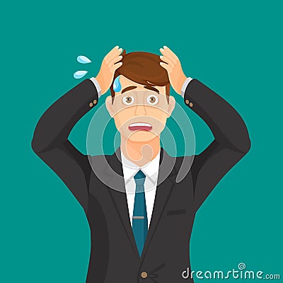 Anxiety person portrait on blue background. Cartoon illustration Vector Illustration