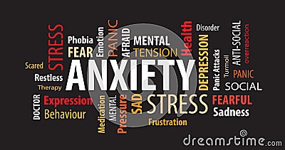 Anxiety Word Cloud on a Black Background Stock Photo