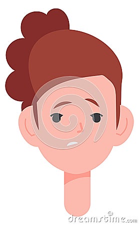 Anxious girl face expression. Kid head portrait Vector Illustration