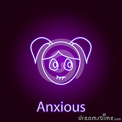 anxious girl face icon in neon style. Element of emotions for mobile concept and web apps illustration. Signs and symbols can be Cartoon Illustration