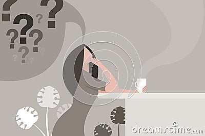 A anxious girl thinking about problems Vector Illustration