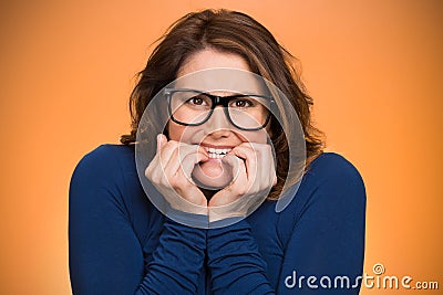 Anxious insecure woman Stock Photo