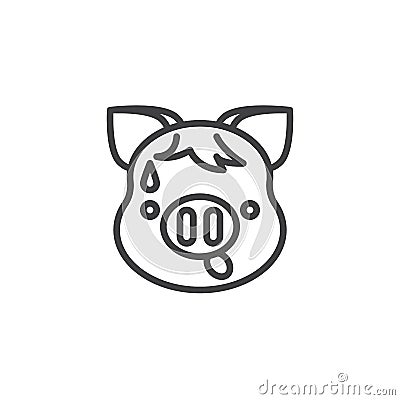 Anxious Piggy Face With Sweat Emoji line icon Vector Illustration