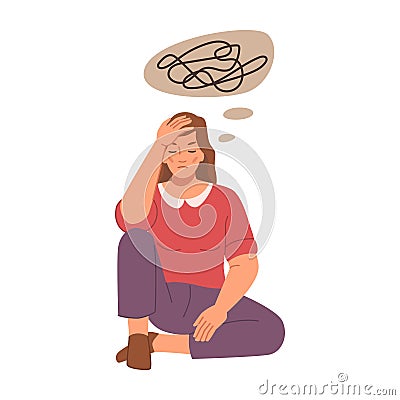 Anxious woman overthinking worrying Vector Illustration