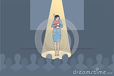 Anxious woman speaker feel scared of public speaking Vector Illustration