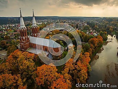 Anyksciai, Lithuania: neo-gothic roman catholic church in the autumn Stock Photo